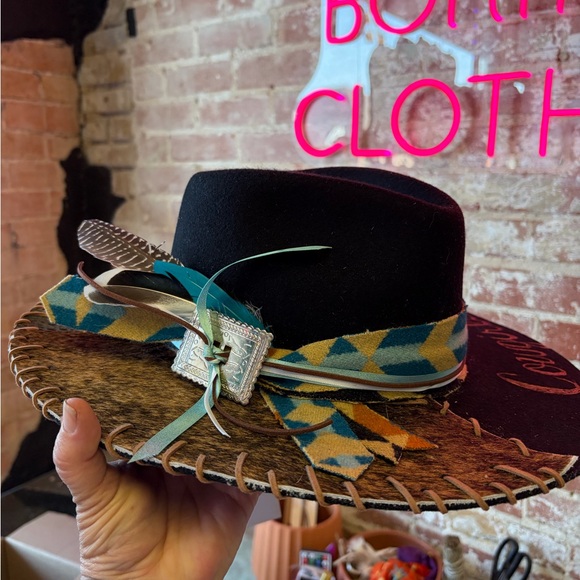 NWT Free People Mossant wool hat with Pendleton band and cowhide - Picture 2 of 5